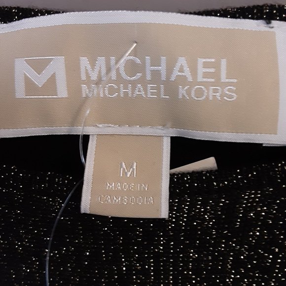 New! Michael Kors Black Gold Metallic Long Sweater Tunic Medium - Picture 13 of 16